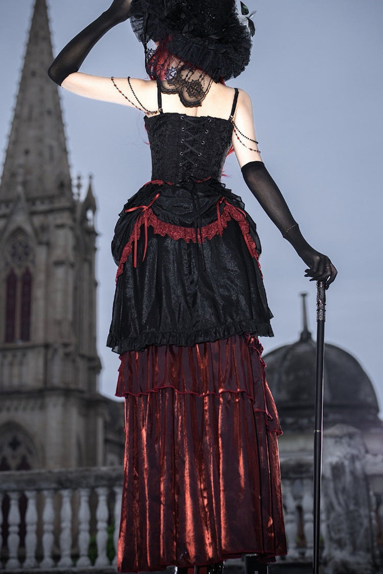 Rotten Bone Flower Lolita Skirt Set with Lace-Up Details - Noir