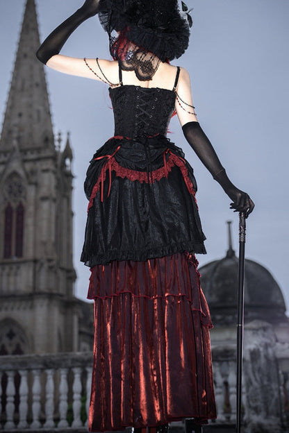 Rotten Bone Flower Lolita Skirt Set with Lace-Up Details - Noir