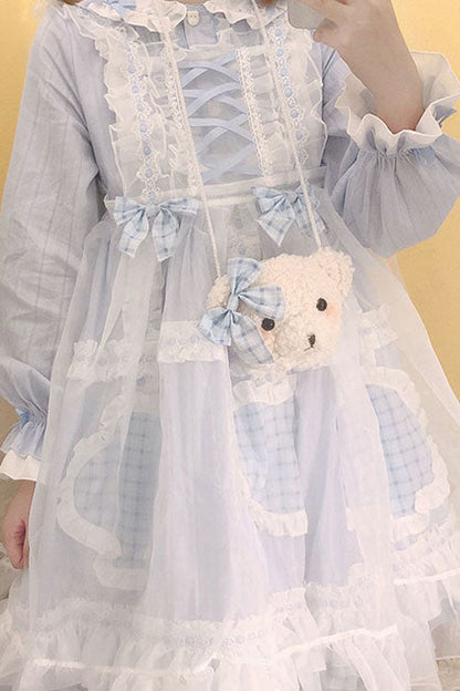 Lapel Collar OP Dress Sweet Lolita Bowknot Love Pockets Ruffled - Altfashion Shop