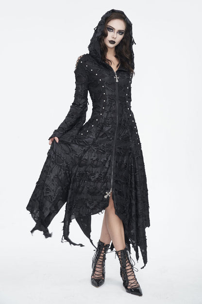 Irregular Hooded Goth Dress with Flared Sleeves