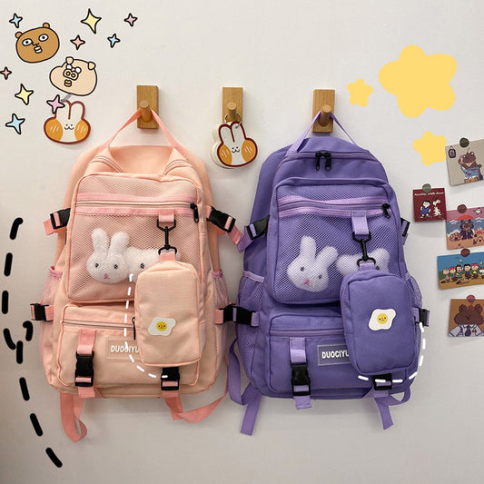 Cartoon Bunny Pattern Backpack with Mini Bag