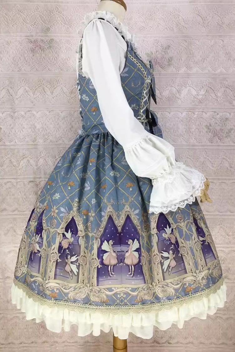 Dream Elf Print Ruffle Bowknot Jsk Dress - Sweet Lolita