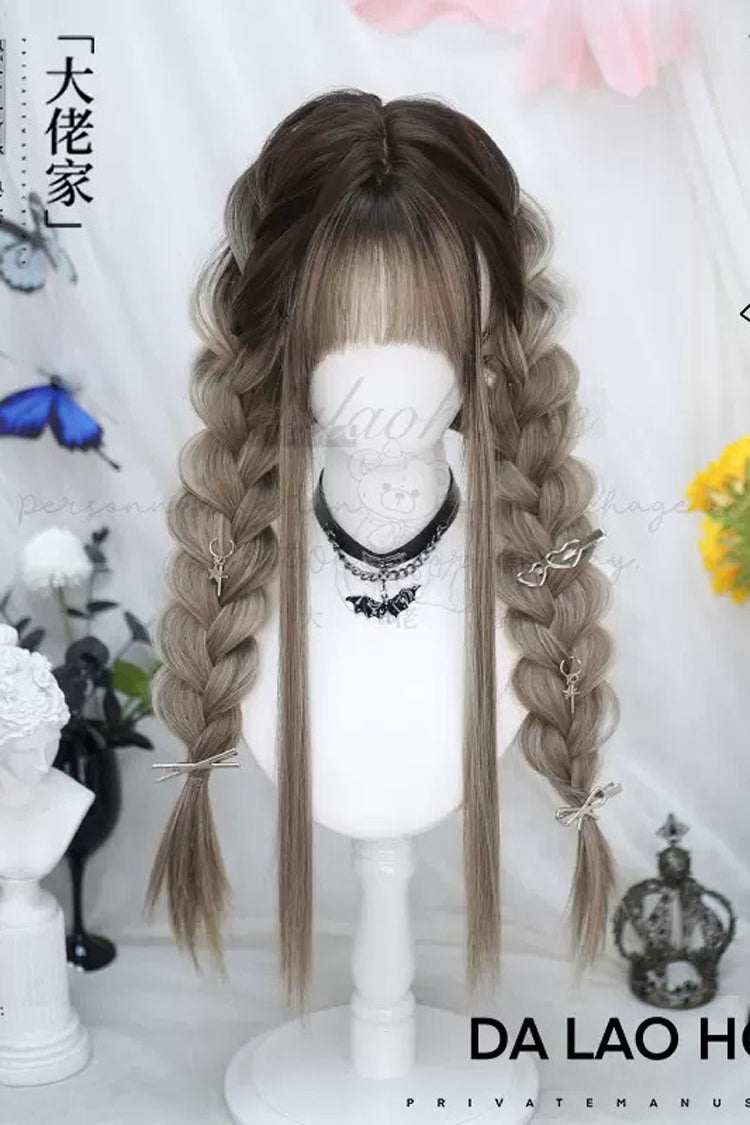 Long Straight Gradient Sweet Lolita Wig in Beige and Gray Tones