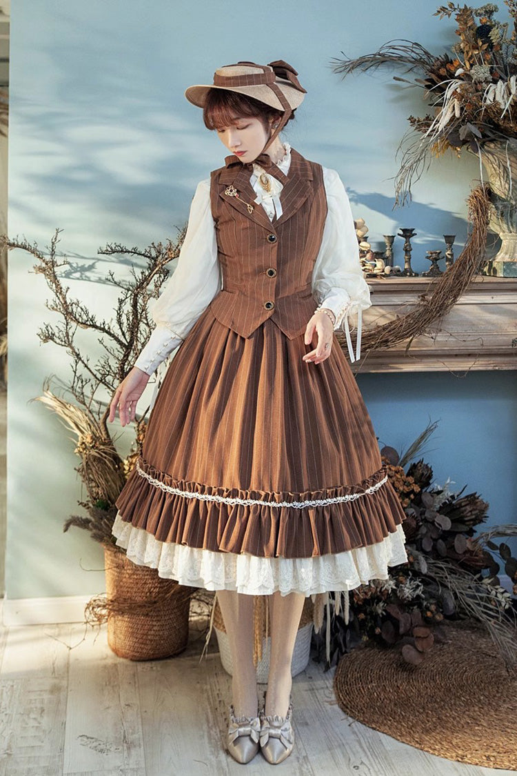Layered Striped Ruffle Sweet College Elegant Lolita Skirt
