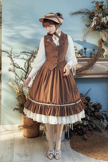 Layered Striped Ruffle Sweet College Elegant Lolita Skirt