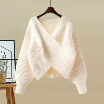 Knit Cross Slip Belted Lace Dress Set Sweater