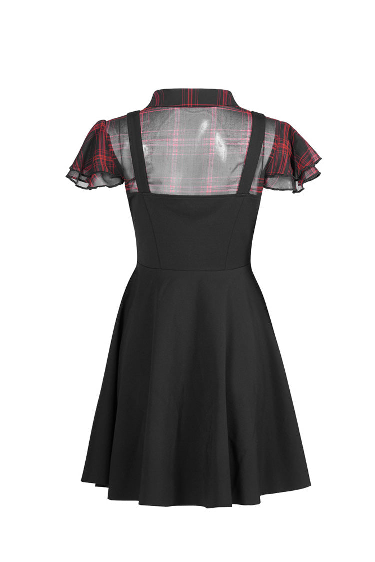 V-Neck Ruffled Chiffon Waisted Skull Punk Dress