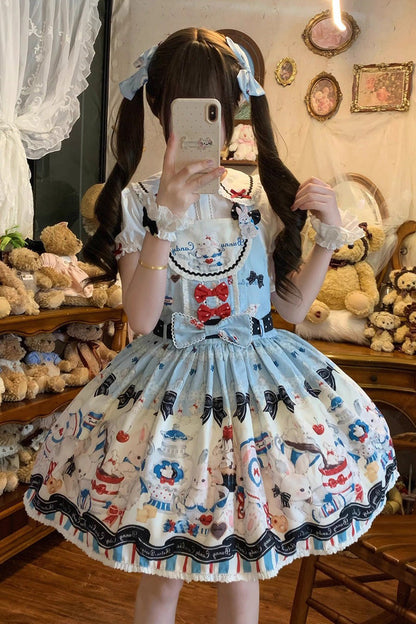 Sleeveless Bow-Trimmed Lace Strap Dress with Print