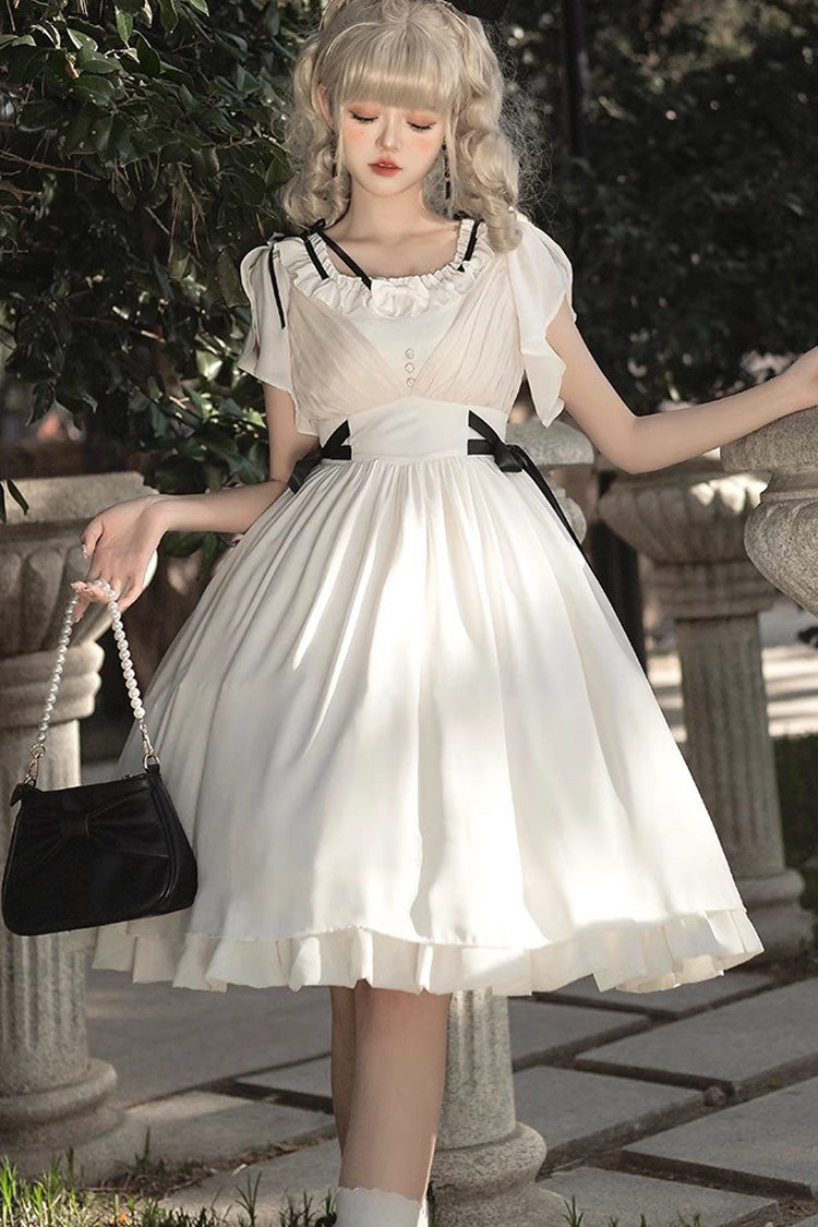 White Moonlight March Chiffon Short-Sleeved Ruffled Sweet Lolita Dress