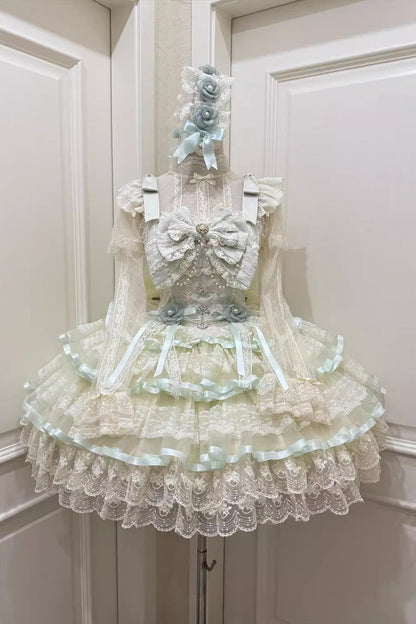 Emerald Triple-Layer Ruffle Ballet Lolita JSK - Rose Feather