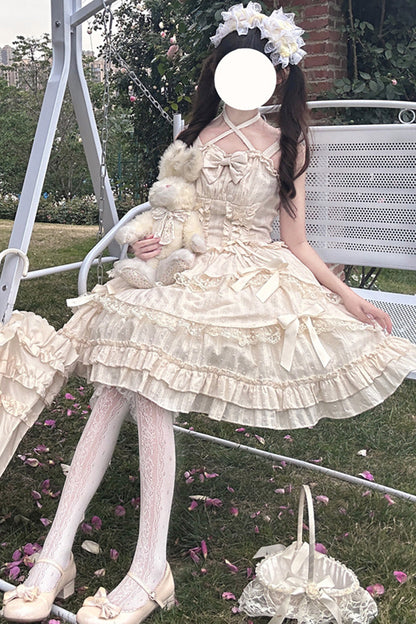 Apricot Miss Pearl Sleeveless Double-Layered Bowknot Lace Lace-Up Sweet Lolita Jsk Dress