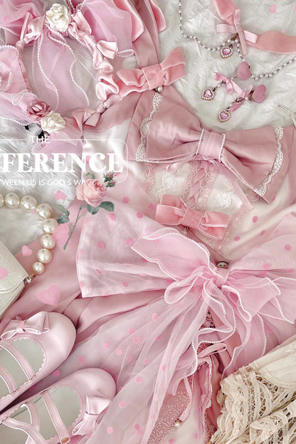Rose Polka Waltz Sleeveless Pattern Bow Stitching Lace Sweet Lolita JSK Outfit