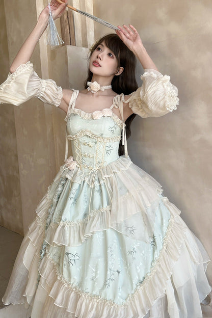Emerald Chinese Ballet Lolita JSK Long Set - Tea Bamboo Song