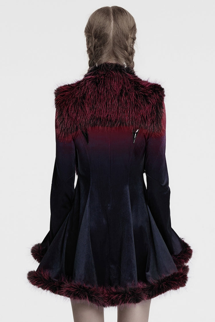Crimson Mandarin Collar Sleeveless Gradient Faux Fur Women's Goth Cape
