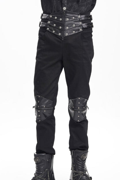 Men's Gothic Pants with Studs and Buckle-Up