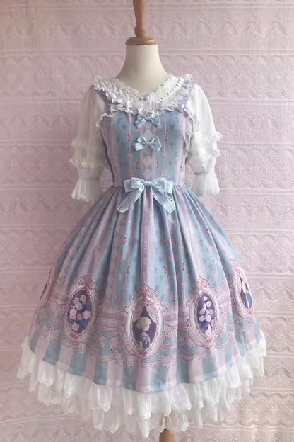 Double Layer Rose Lover Print Ruffle Jsk Dress - Sweet Lolita