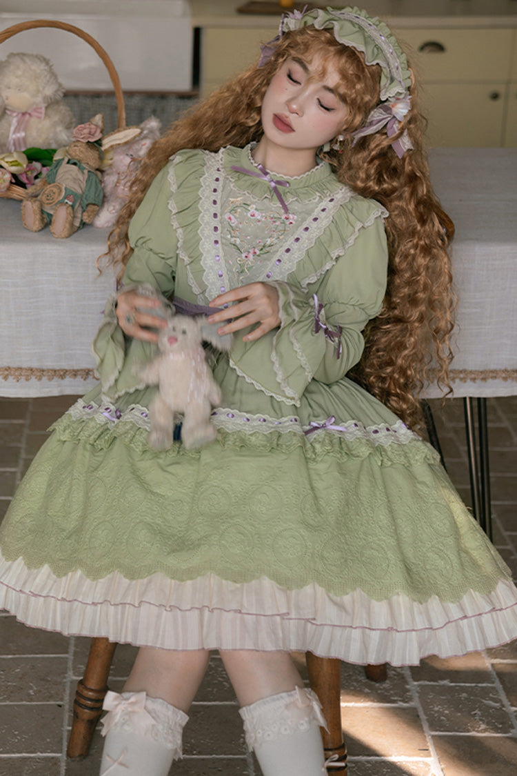 Emerald Multi-Layer Embroidered Bow Lolita Dress - Solitary Orchid