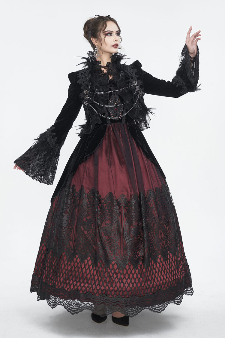 Women's Gothic Jacket with Embroidery and Trumpet Sleeves