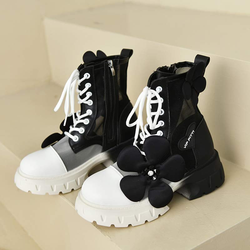 Gradient Color Floral Mesh Platform Boots