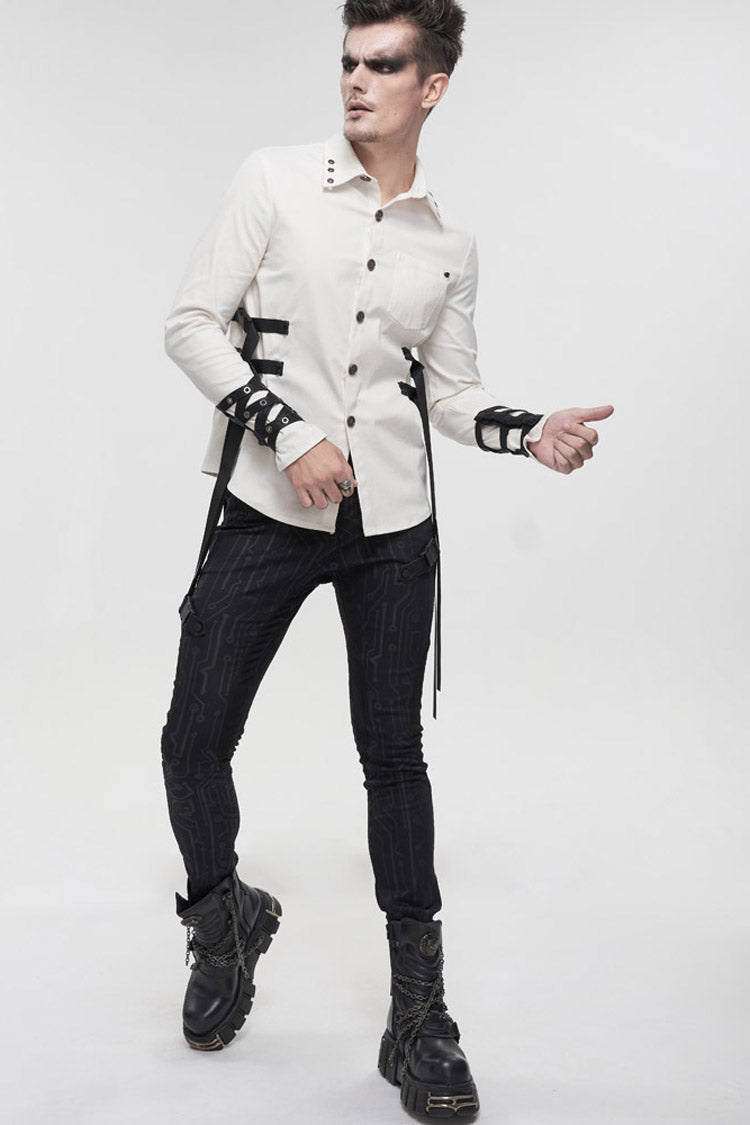 Metal Buckle Punk Stretch Long Sleeve Shirt