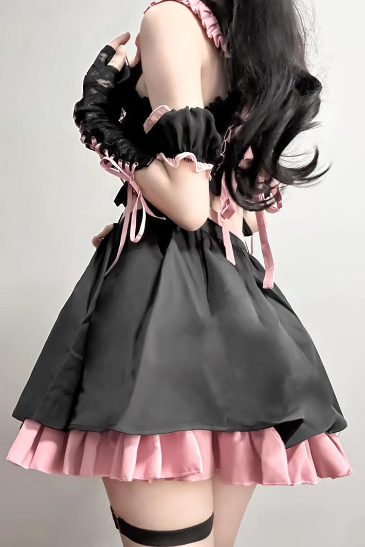 Black and Pink Tie-Bow Gothic Sweet Lolita Strapless Skirt Set