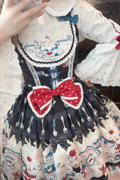 Sleeveless Printed Ruffle Bowknot Lace Sweet JSK