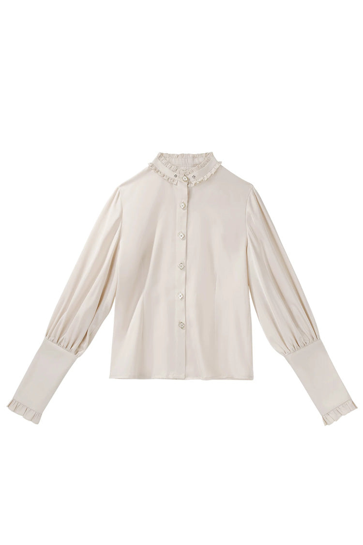 Golden Stand-Collar Long-Sleeve Embroidered Ruffled Bow Ouji Ensemble