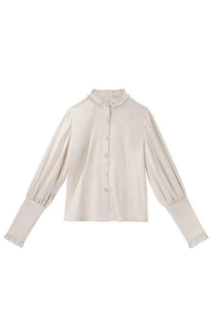 Golden Stand-Collar Long-Sleeve Embroidered Ruffled Bow Ouji Ensemble