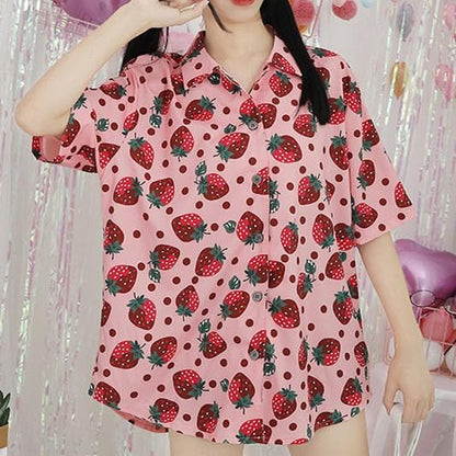 SpreePicky Rosa Kawaii Erdbeerbluse S12690