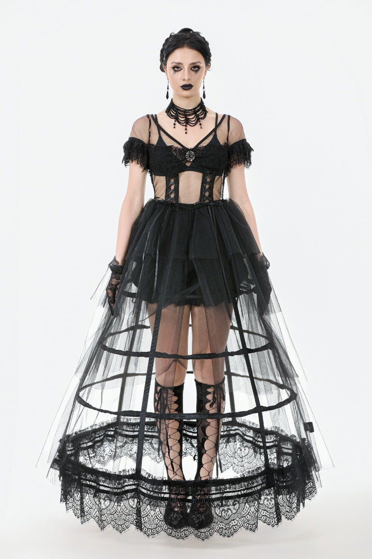 Ebony V-Neck Short Sleeve Sheer Mesh Layered Dress