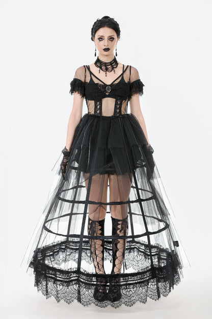 Ebony V-Neck Short Sleeve Sheer Mesh Layered Dress