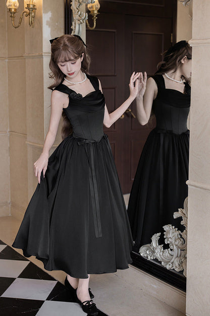 Fishbone Gothic Elegant Jumper Dress Set - Black With Love