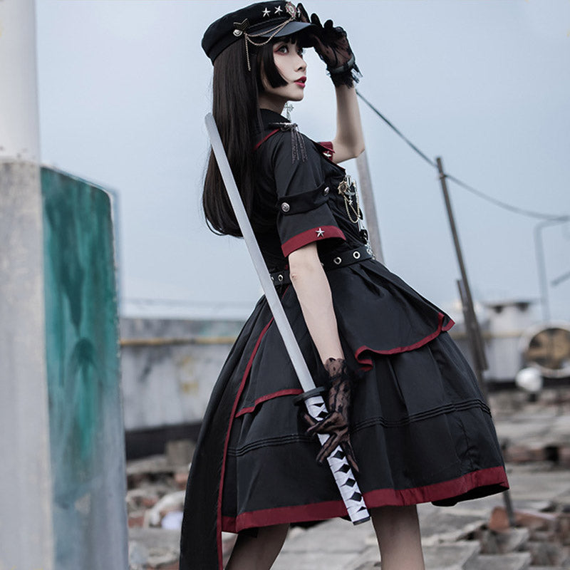 Y2K Gothic Lolita Einteiliges Kleid Militäruniform