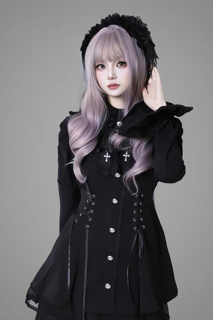 Japanese Jirai Kei Ruffle Dress Set with Flared Sleeves