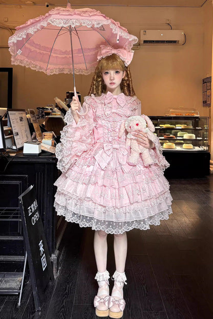 Rose Multi-Tier Ruffle Bow Lace Sweet Lolita Jumper - Love Overture
