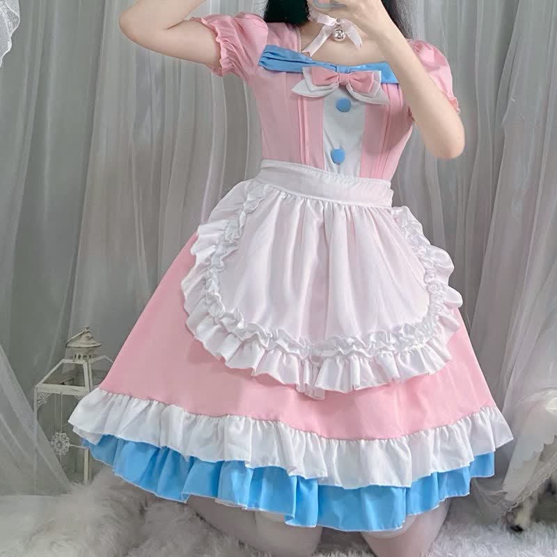 Lolita Bow Knot Ruffled Maid Dress