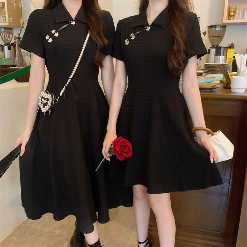 Robe cheongsam élégante à revers noirs en forme de A