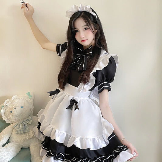 Lolita Devil Bow Knot Ruffled Maid Dress