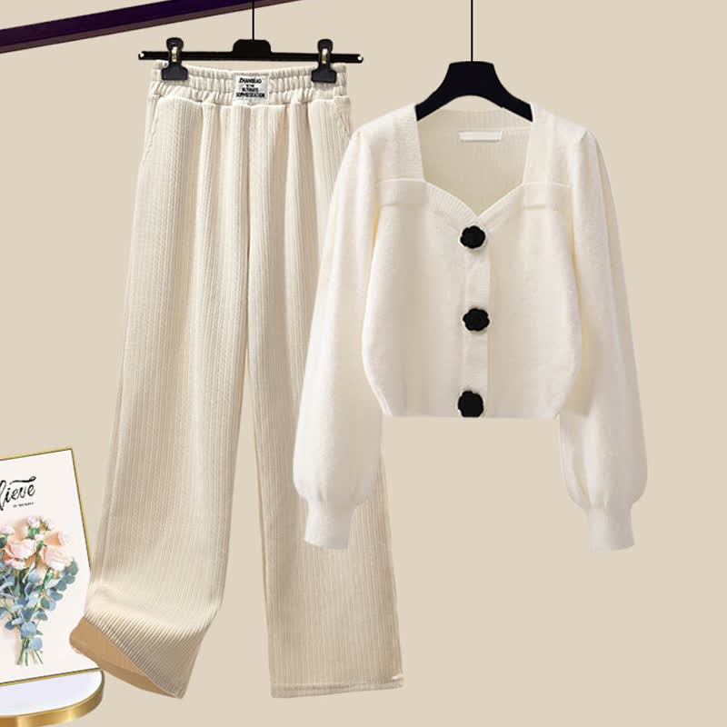 Sqaure Pants Plush Sweater Collar Casual Elegant Knit