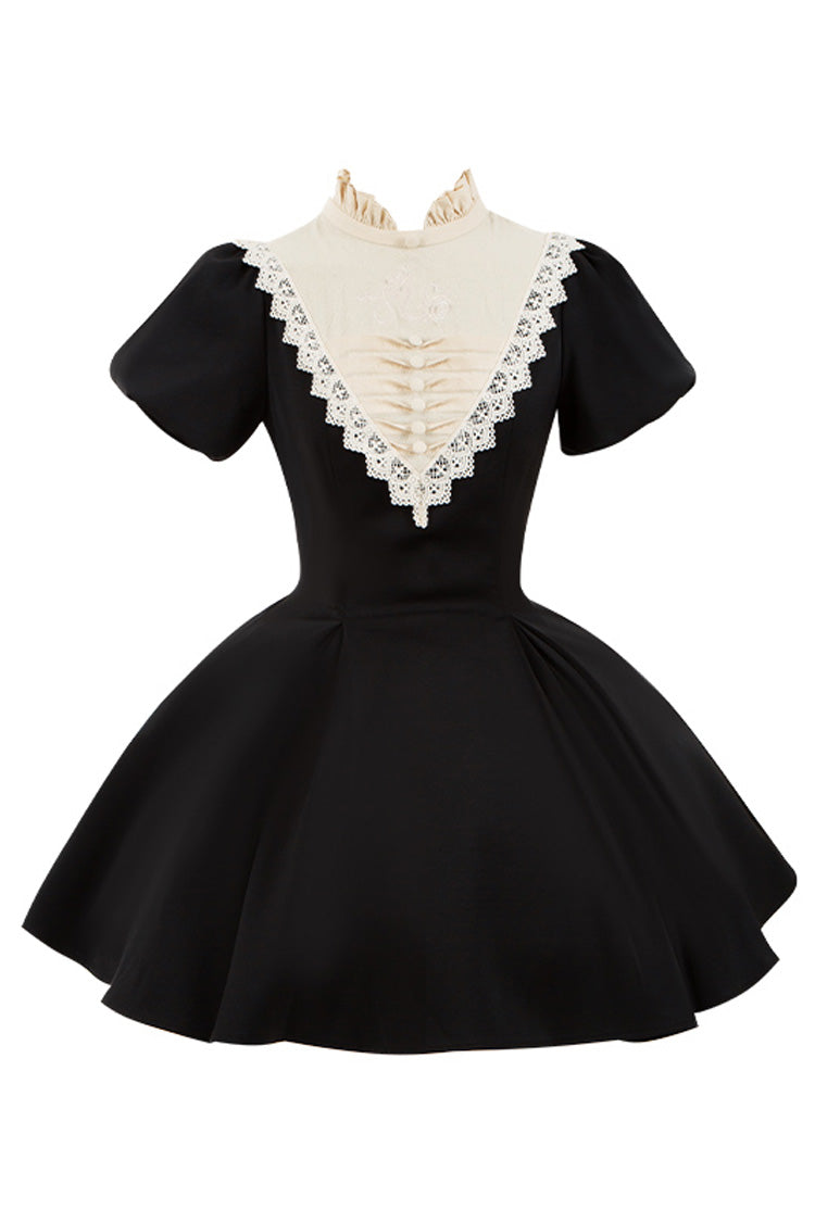 Letters and Poems Nocturne Nun Long Sleeves Ruffle Gothic Lolita Short Dress