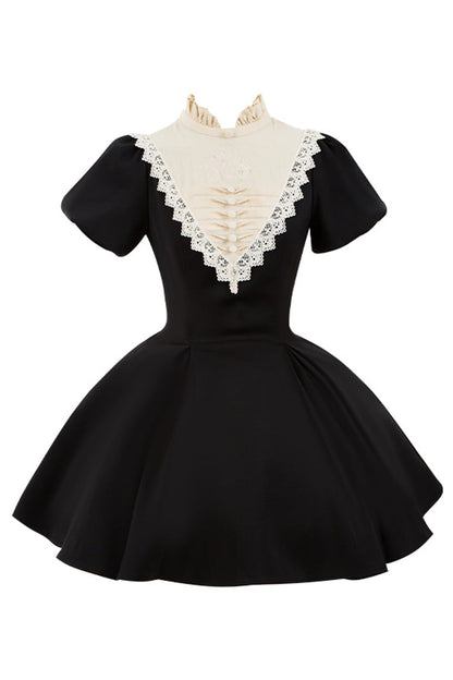 Letters and Poems Nocturne Nun Long Sleeves Ruffle Gothic Lolita Short Dress