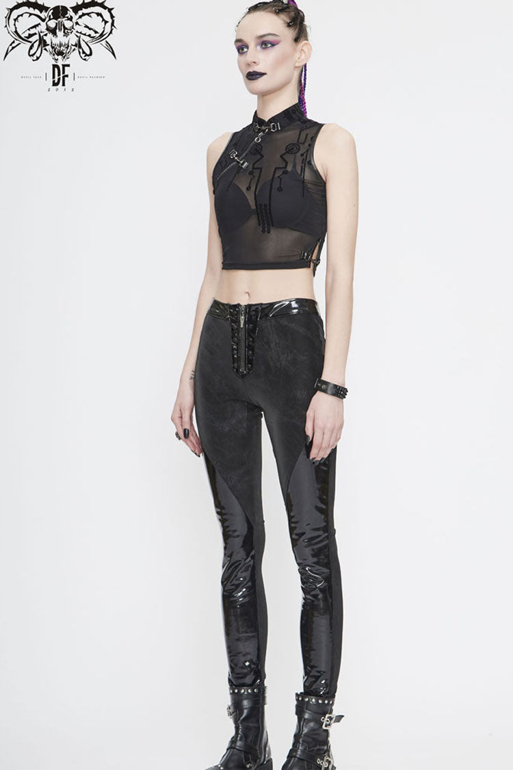 Women's Punk Vest with Flocked Mesh and Metal Details