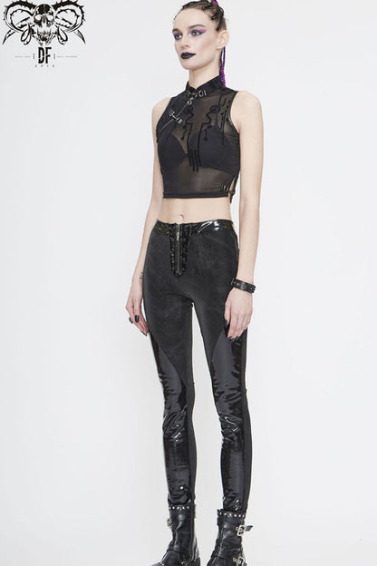 Women's Punk Vest with Flocked Mesh and Metal Details