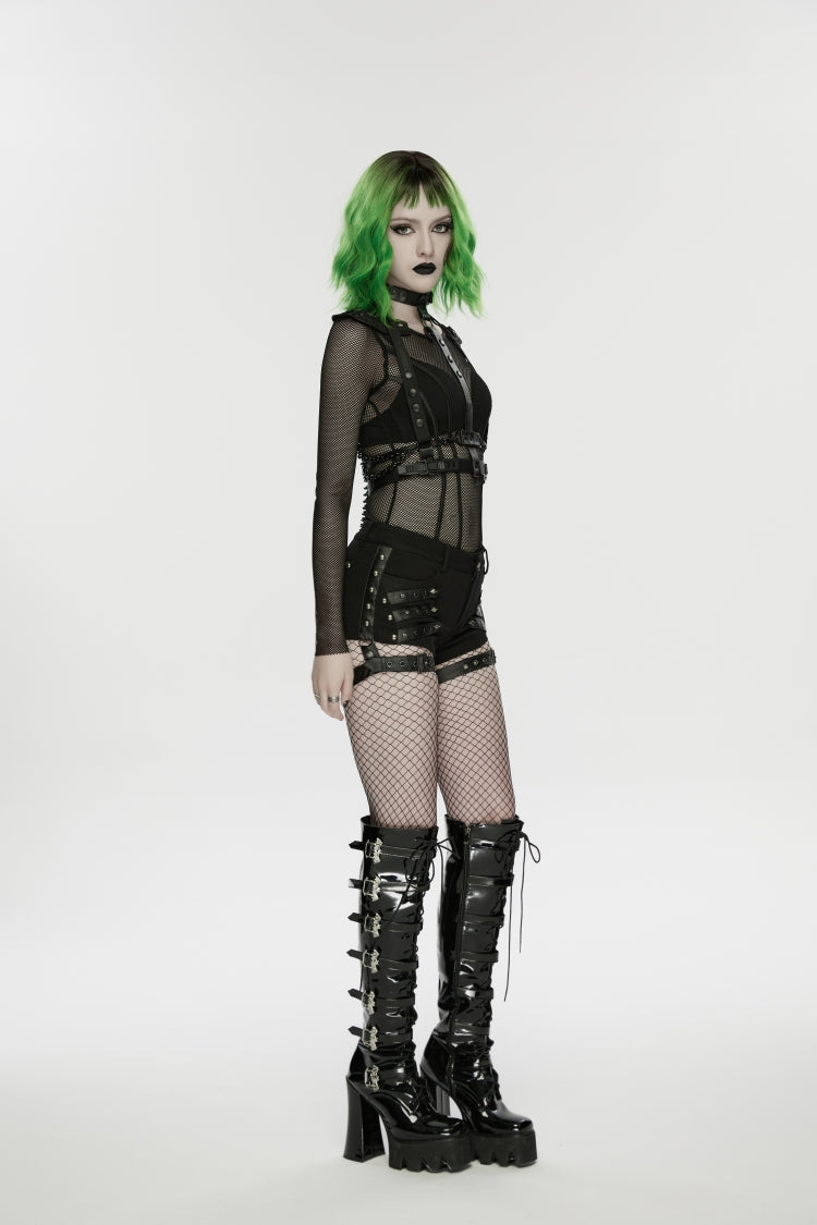 Punk Shorts for Her with Studded Details and Detachable Leg Harnesses