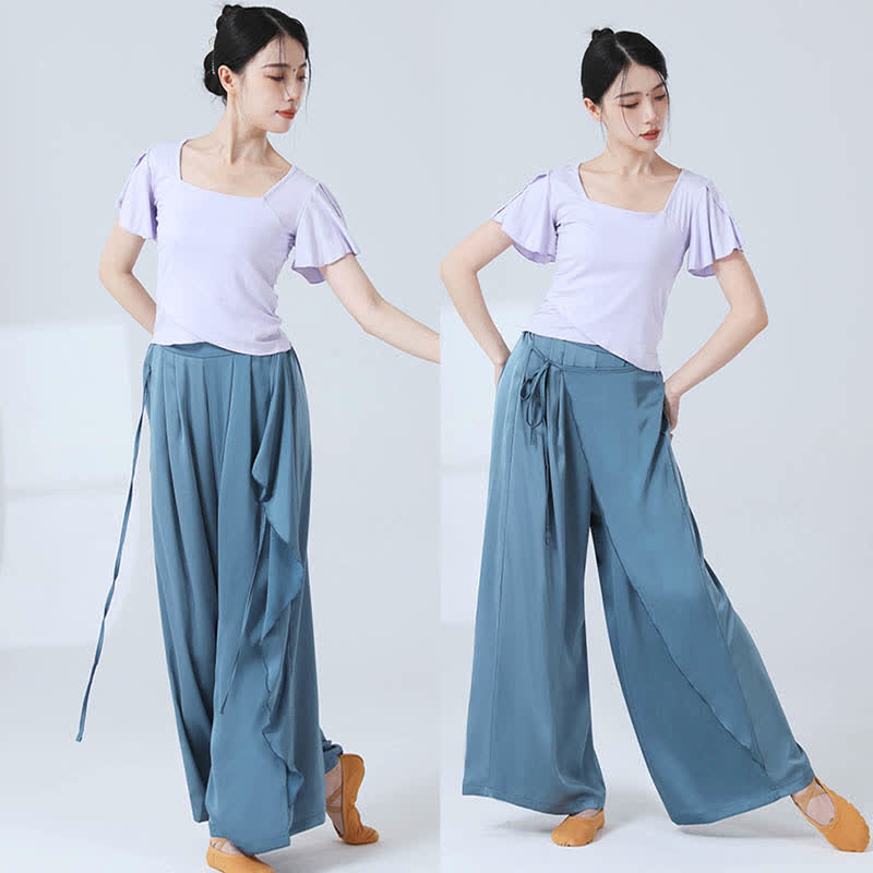 Flowy Silk Lace Up Wide Leg Pants