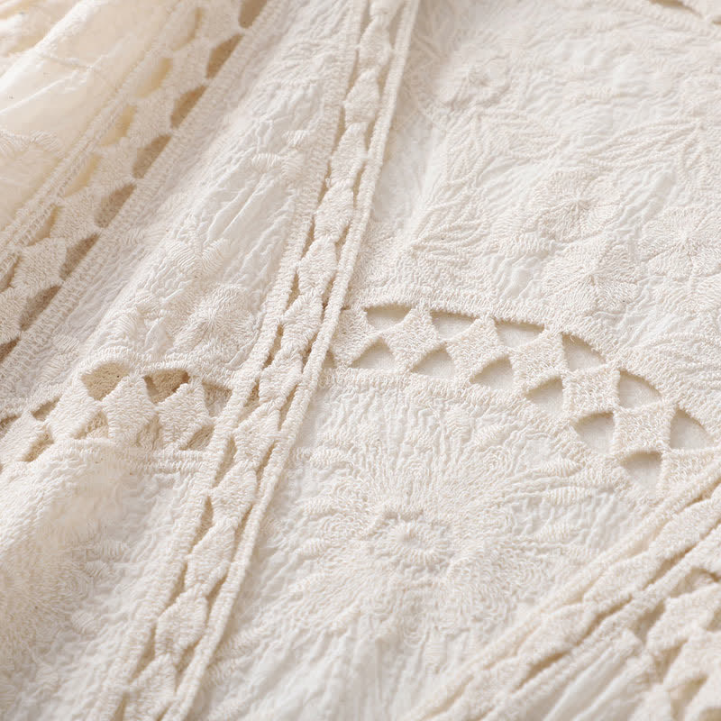 Set Split Ruffled Dress Out Slip Hollow Cardigan