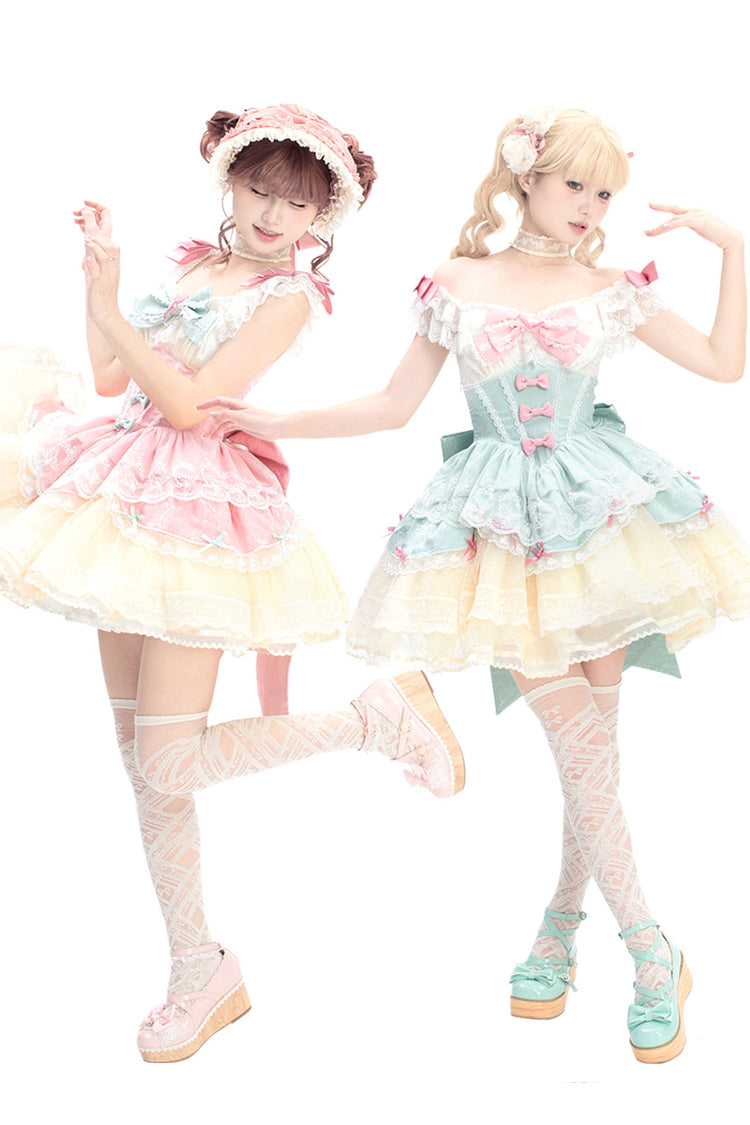 Rose Parfait Romance Sleeveless Ruffle Bow Lace Elegant Ballet JSK Gown