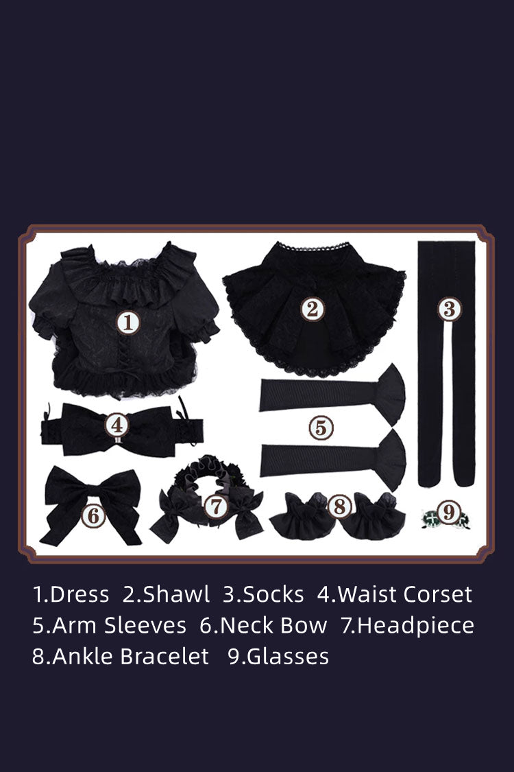 Gothic Lolita Jacquard Bow Lace-Up Short-Sleeve Dress Set Gardener Style