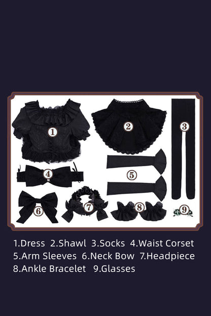 Gothic Lolita Jacquard Bow Lace-Up Short-Sleeve Dress Set Gardener Style