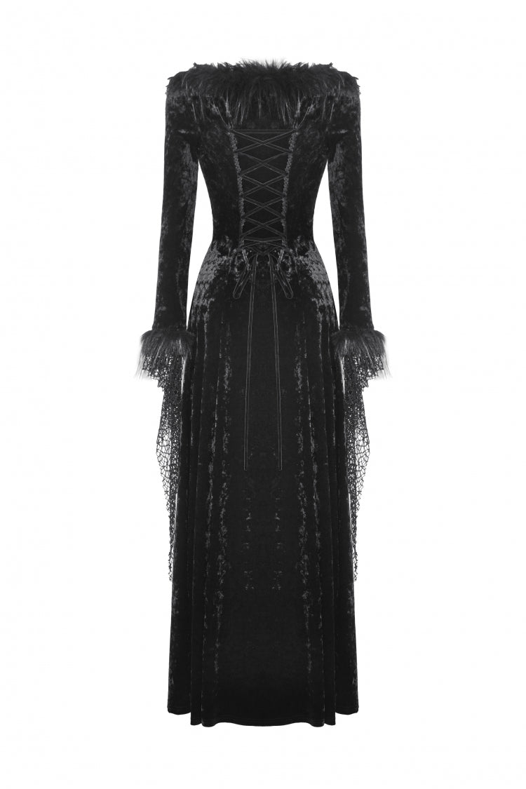 Long Sleeve Velvet Lace Gothic Maxi Wedding Dress